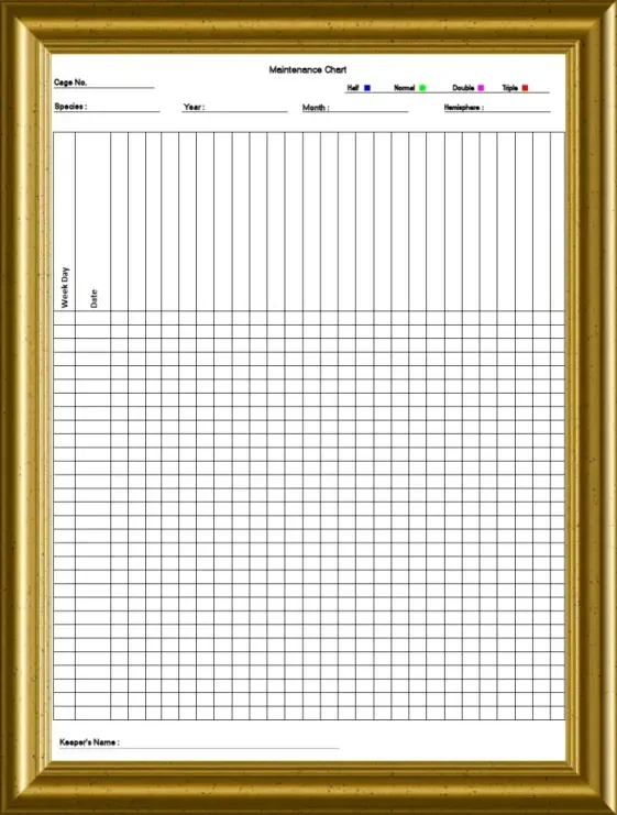 Blank maintenance chart which allows you to fill out and use as you please
